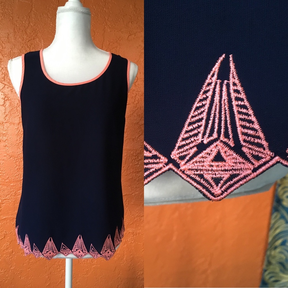 🎉BOGO🎉Blu Pepper Navy Top with Melon Embroidery